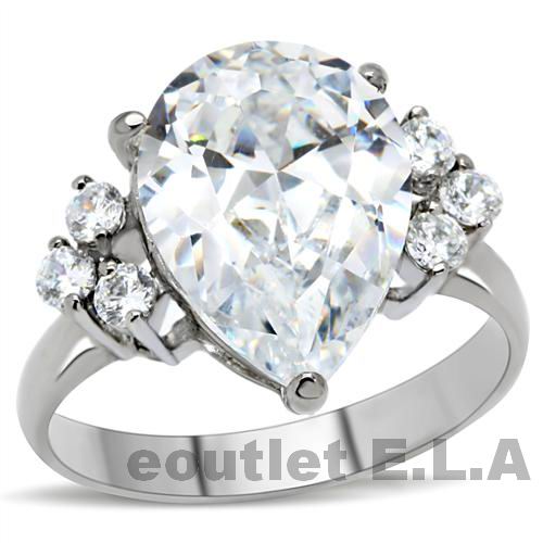 7.3CT CZ PEAR STAINLESS STEEL RING-6 sizes